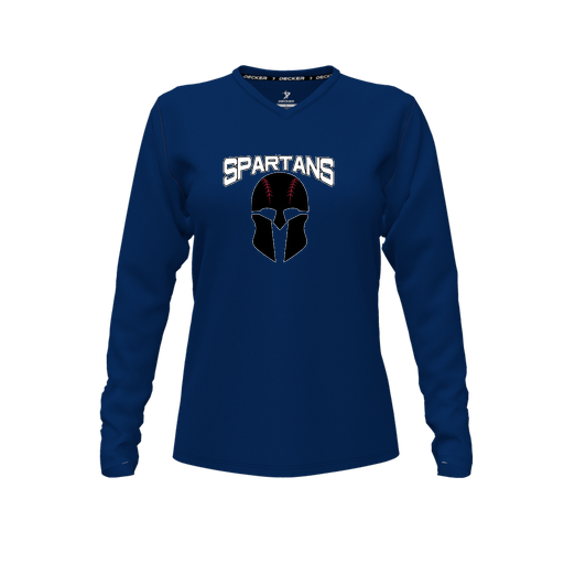 [CUS-DFW-TEES-CMF-VNK-LSL-NVY-FYXS-LOGO2] Decker Comfort T-Shirt (Female Youth XS, Navy, V Neck, Logo 2, Long Sleeve)