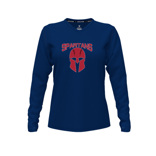 [CUS-DFW-TEES-PER-VNK-LSL-NVY-FYXS-LOGO1] Decker Performance T-Shirt (Female Youth XS, Navy, V Neck, Logo 1, Long Sleeve)