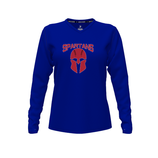 [CUS-DFW-TEES-PER-VNK-LSL-RYL-FYXS-LOGO1] Performance T-Shirt (Female Youth XS, Royal, V Neck, Logo 1, Long Sleeve)