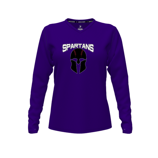 [CUS-DFW-TEES-PER-VNK-LSL-PUR-FYXS-LOGO2] Decker Performance T-Shirt (Female Youth XS, Purple, V Neck, Logo 2, Long Sleeve)